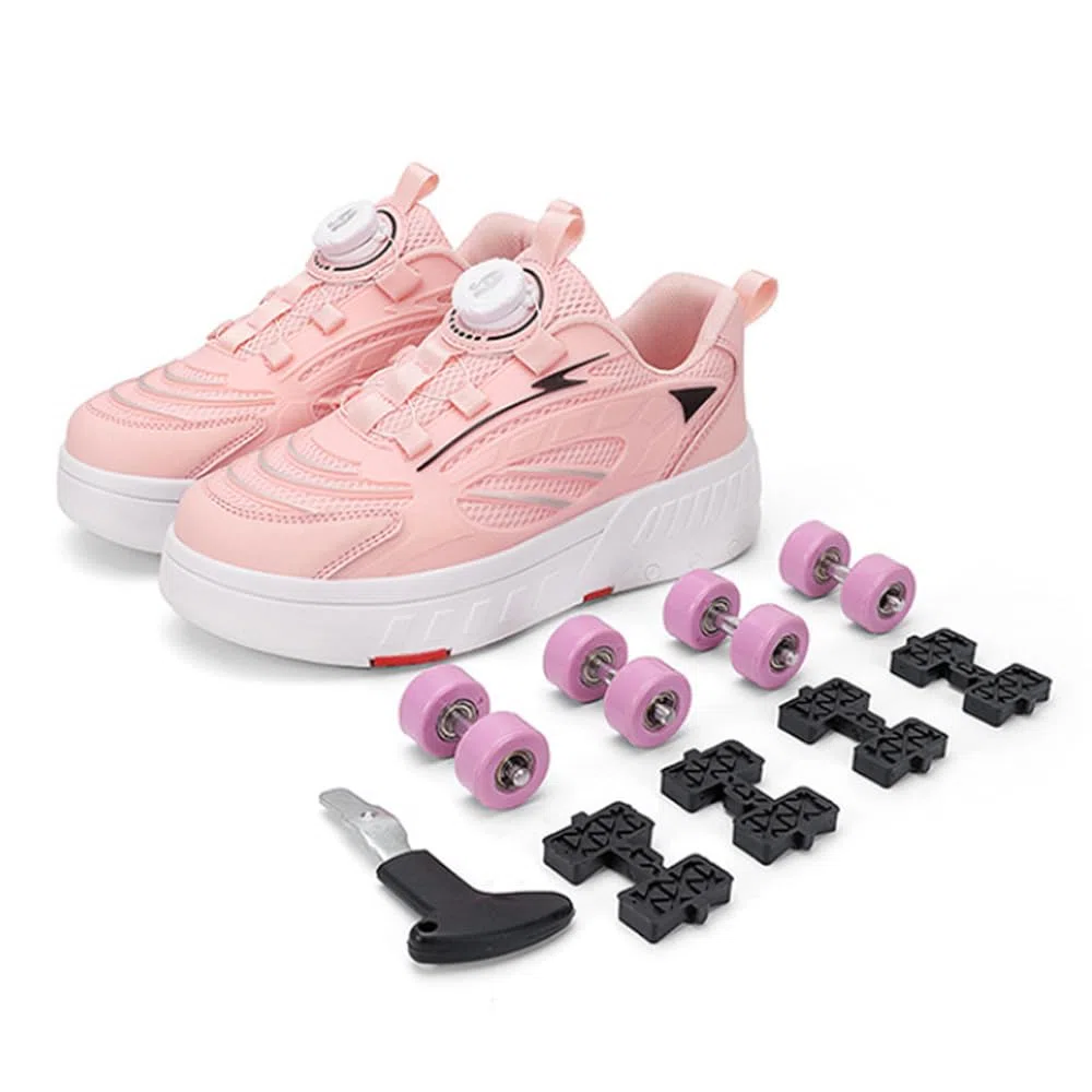 Hixingo Scarpe con Rotelle per Ragazzi Ragazze, Bambino 2 in 1 Scarpe da Skateboard Sneakers Sportive con Ruote, 28-38 EU Lacci Rotanti Scarpe Ginnastica Pattini a Rotelle