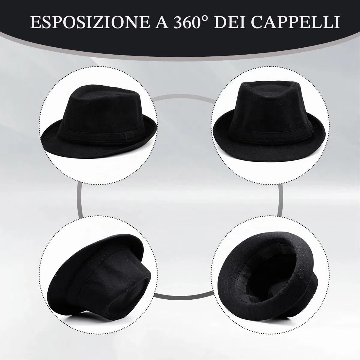 Happyupcity Cappello nero strutturato da uomo Manhattan Gangster Trilby Fedora Jazz Cap Floppy Panama Gentlemans Cappello piatto