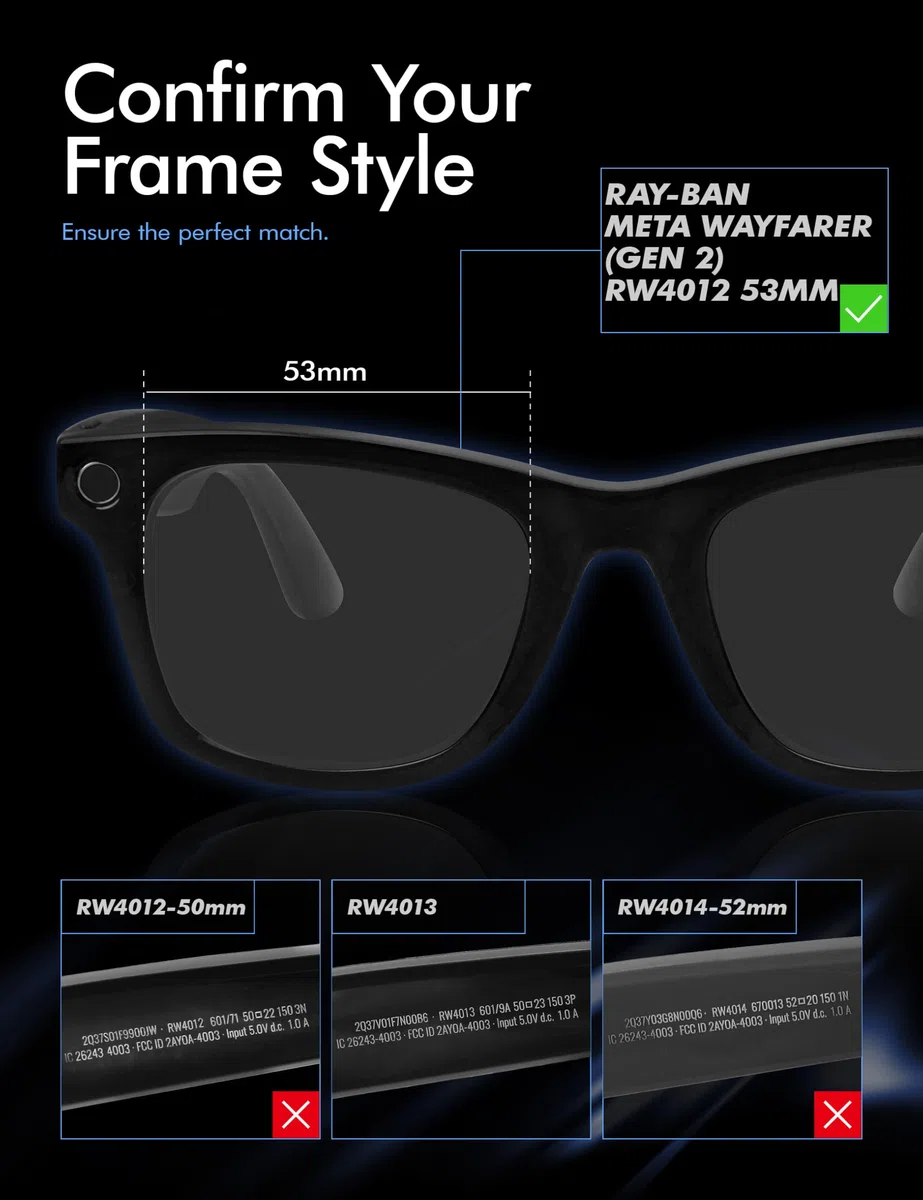 Saucer Lenti di ricambio di alta qualità compatibili con occhiali da sole Ray-Ban Meta Wayfarer (Gen 2) RW4012 da 53 mm