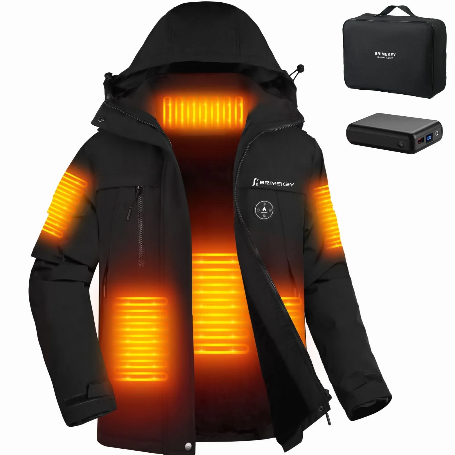Giacca Riscaldata Donna con Cappuccio, Giubbotto Pile da Sci Riscaldato Invernale Impermeabile & Antivento con 12000mAh Batteria, 3 Livelli di Riscaldamento, 6 Zone di Riscaldamento Caldo Cappotti
