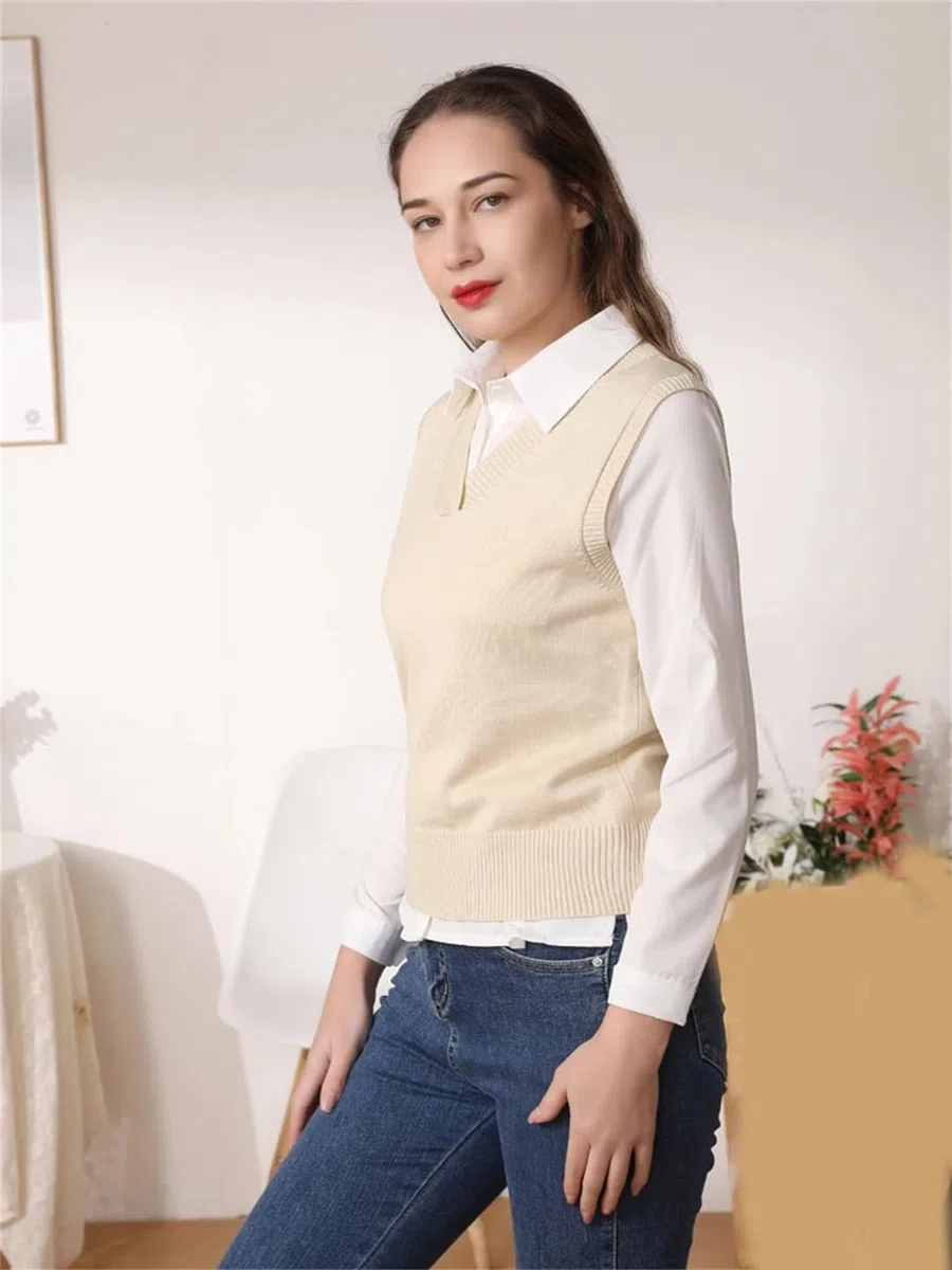Maglione da donna in tinta unita gilet in lana leggera maglione stile college