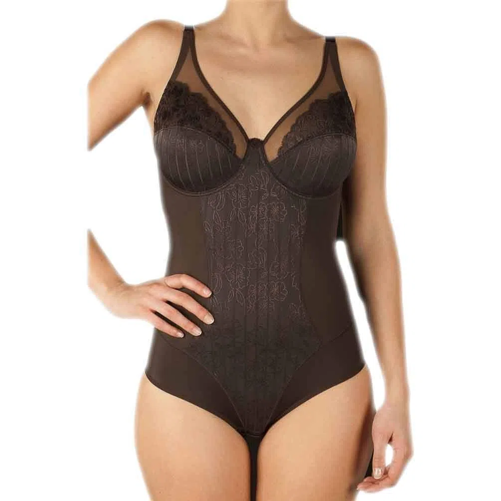 Selene, Body Donna in Pizzo dal Motivo Floreale, con Ferretto e Senza Imbottitura, Collezione Mariluz