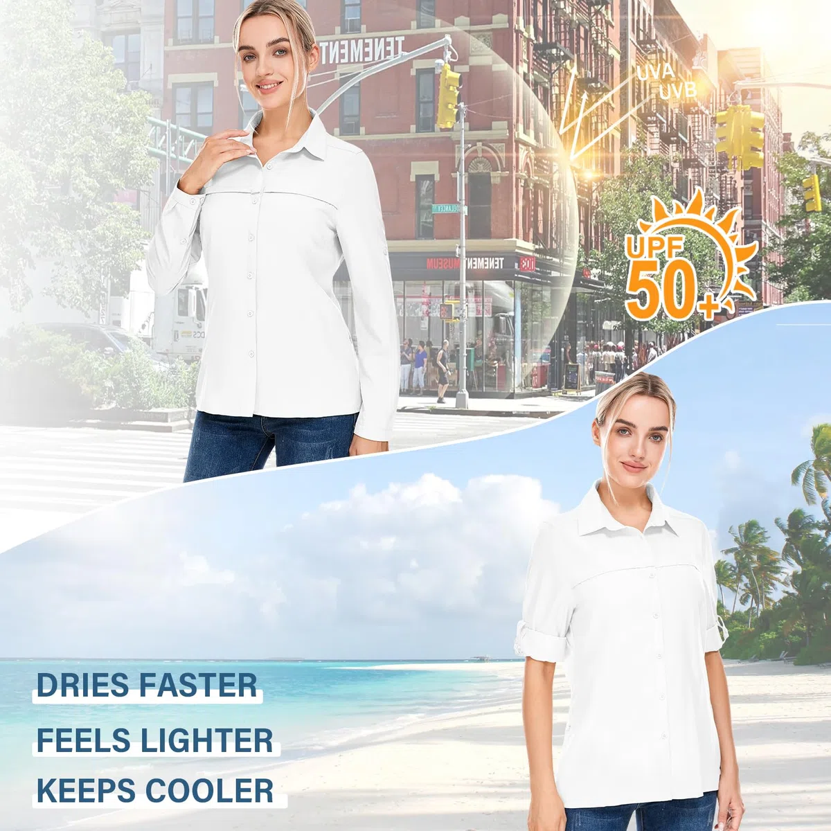 Camicia da donna UPF 50, protezione UV, a maniche lunghe, da donna, traspirante, ad asciugatura rapida, per escursioni, casual, per lo sport, 5077