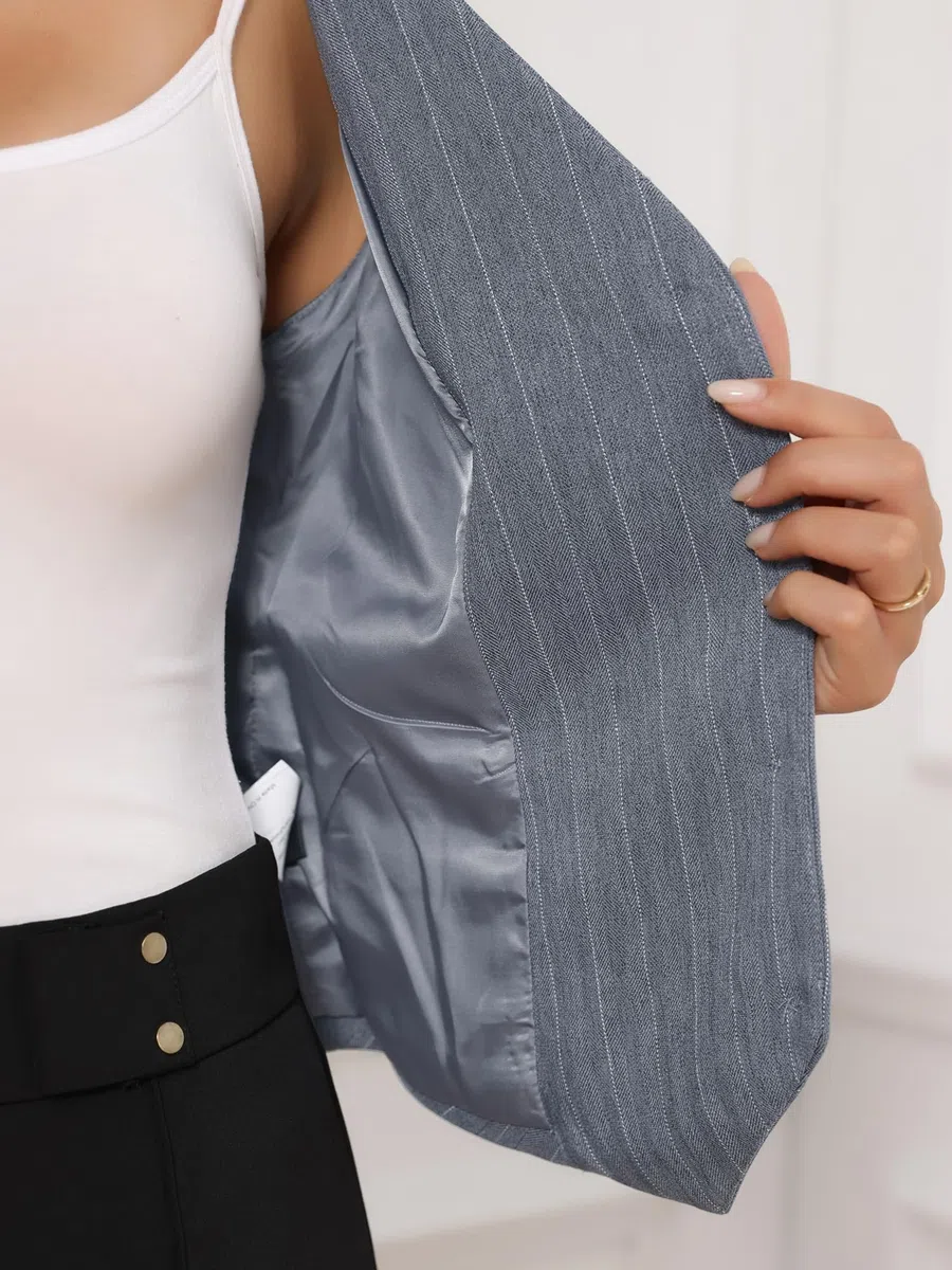 Allegra K Gilet Blazer Donna a Righe con Scollo a V e Bottoni Elegante e Completamente Foderato