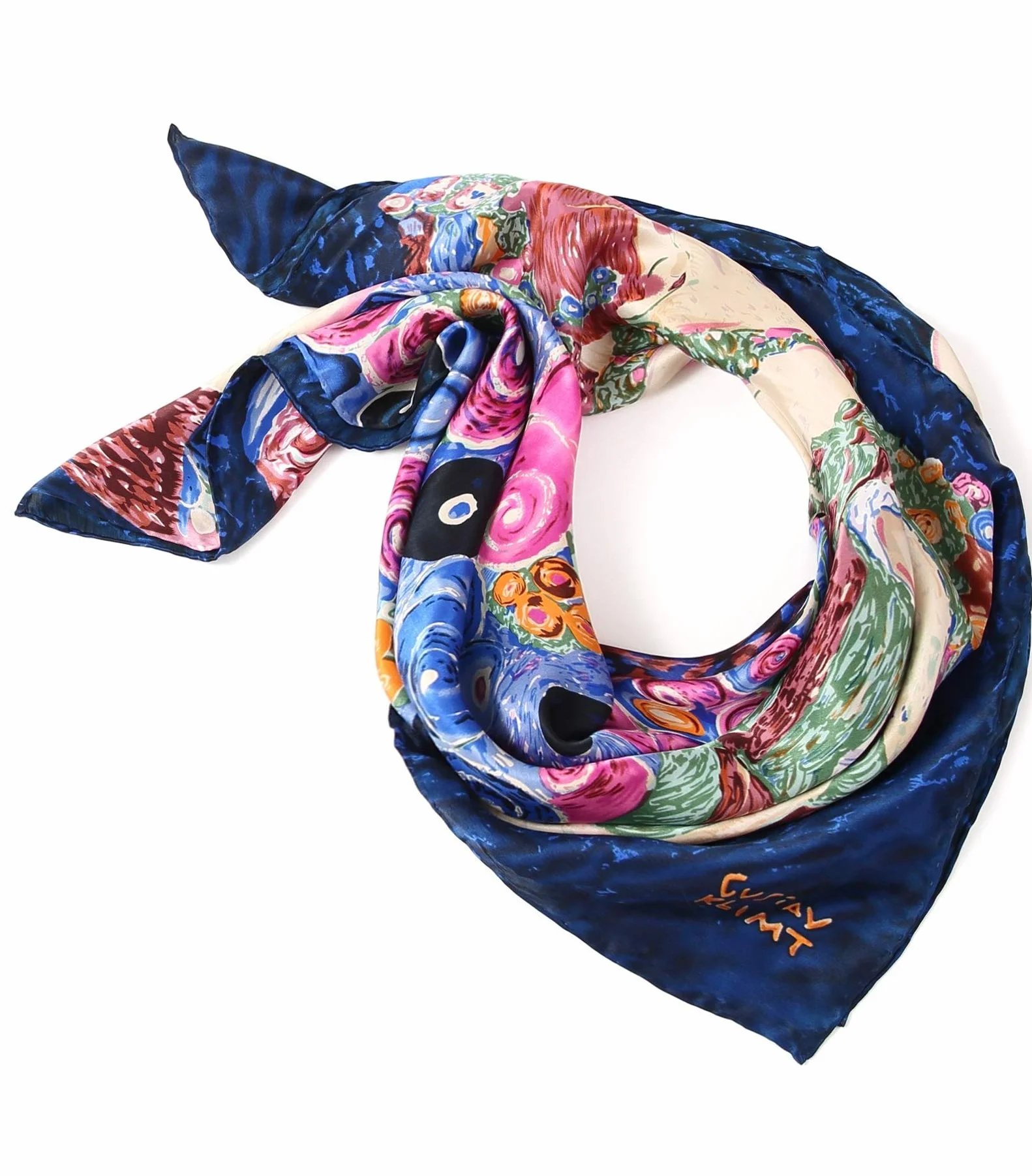 foulard donna Colorata pura seta 90x90 quadrato Scialli Sciarpa quadri Elegante arte nouveau Gustav Klimt Regalo Natale Mamma