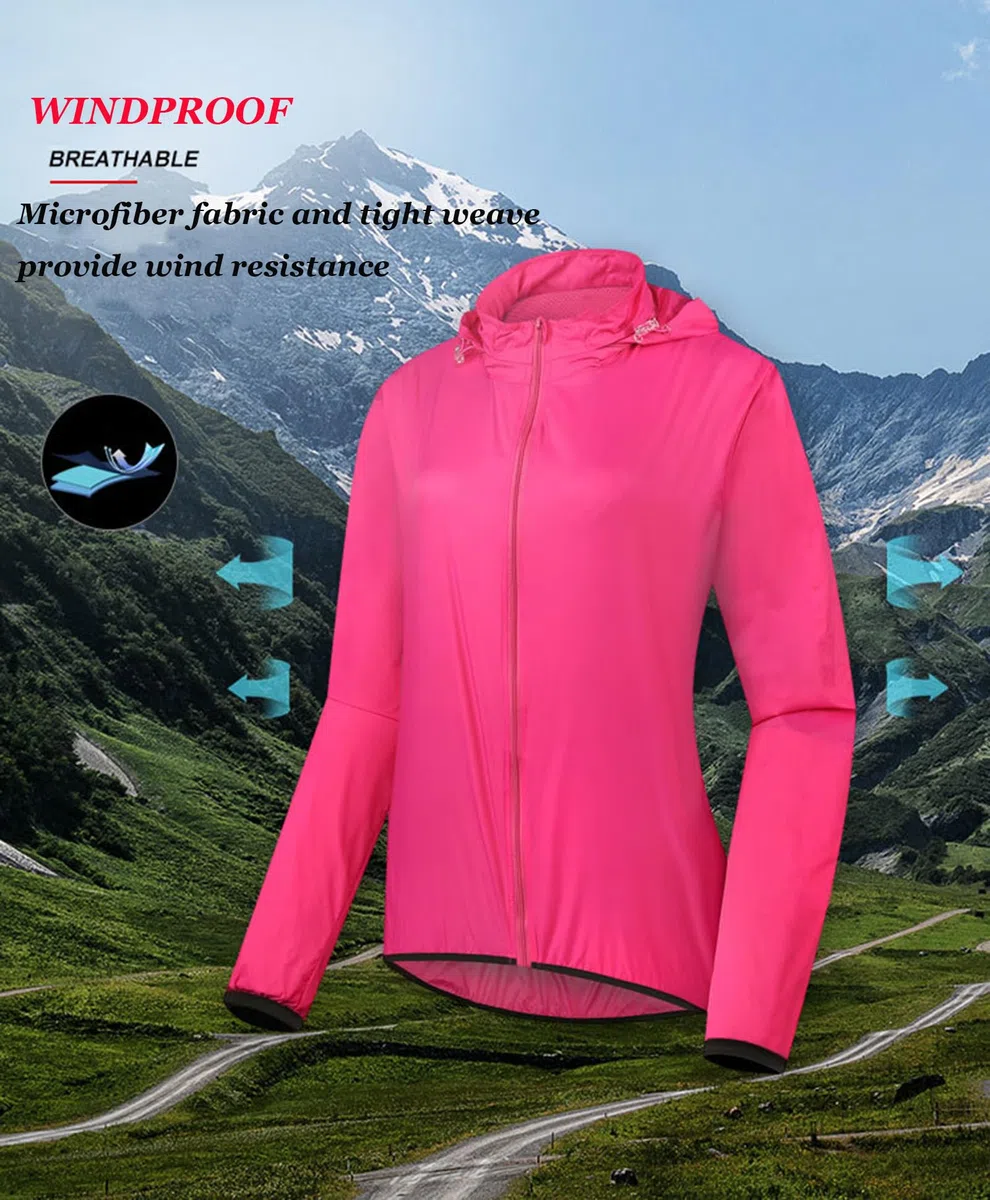 Giacche Donna Antivento - Giubbino Impermeabile Leggero Sportivo per Ciclismo Running Moto Richiudibile Modello, Rose Red-XL