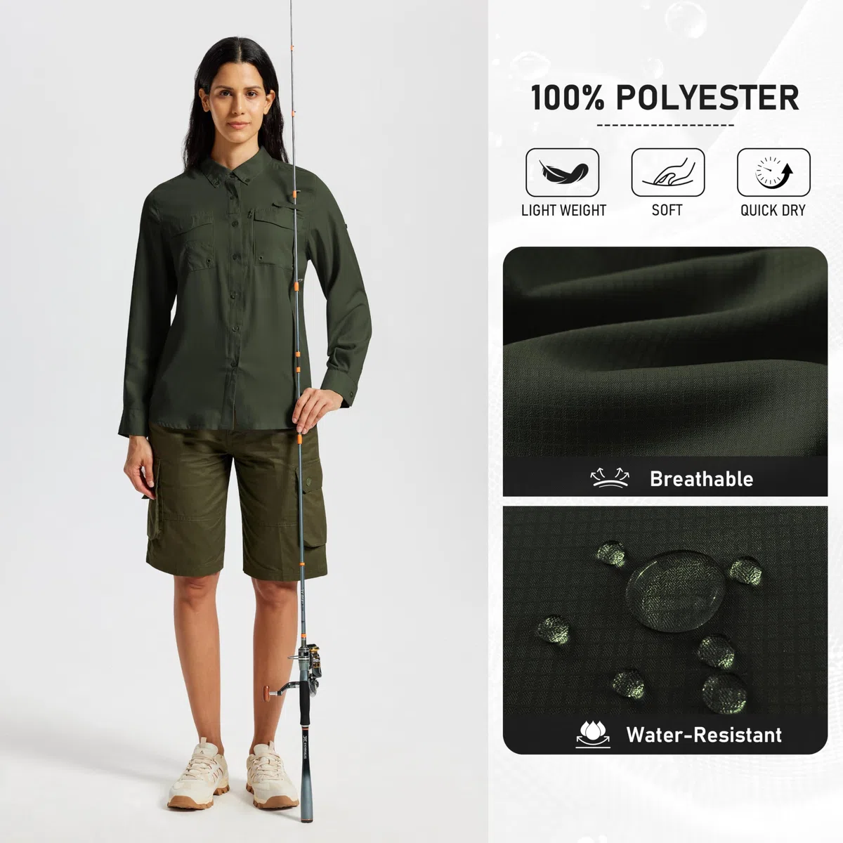 MoFiz Camicia Trekking Donna Maniche Lunghe Bluse Sportiva UPF50+ Button Down Camicia