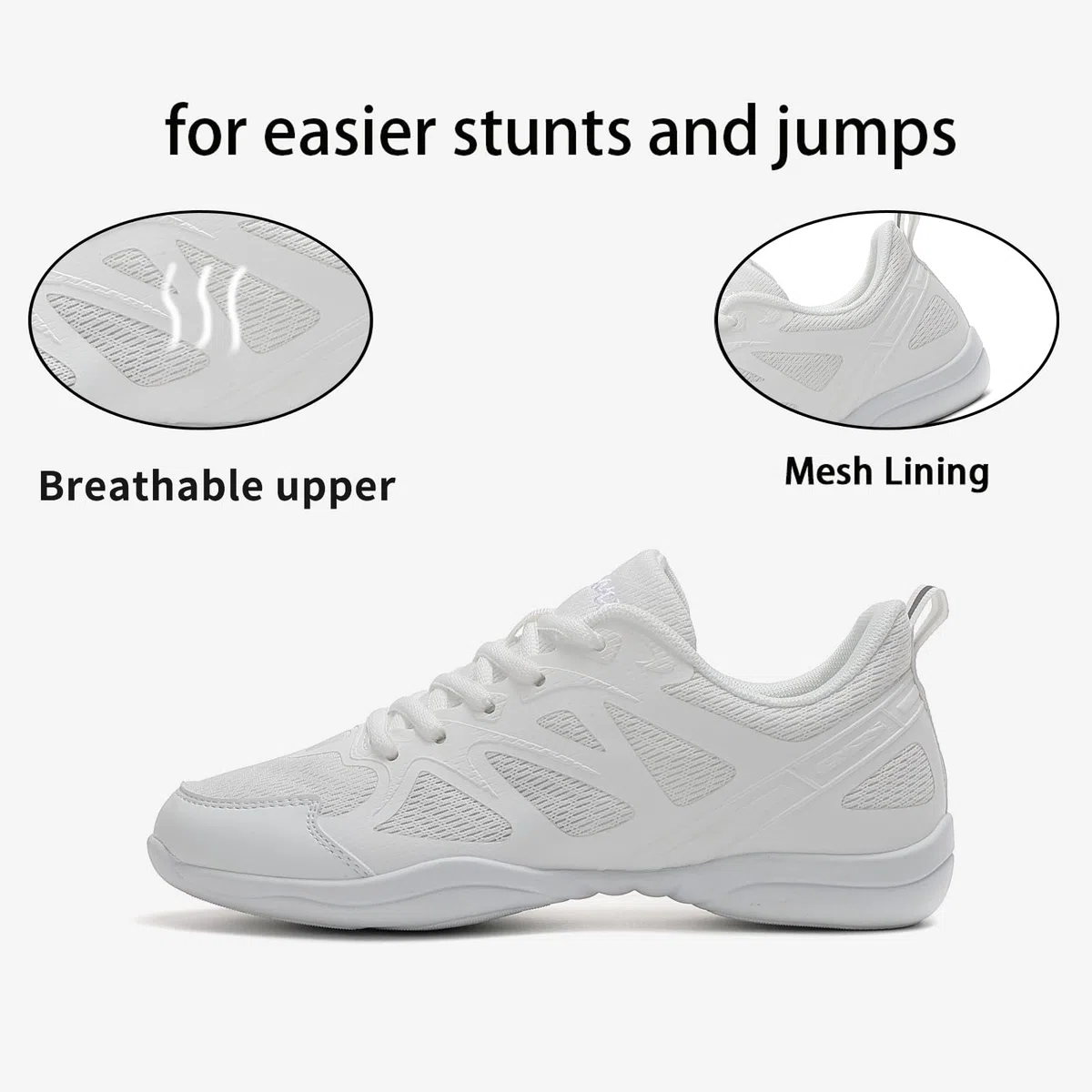 Scarpe da Cheerleading Luce Scarpe da Cheer Bianche Antiscivolo Cheerleader Sneaker Scuola Fitness Jazz Ginnastica Varsity da Allenamento