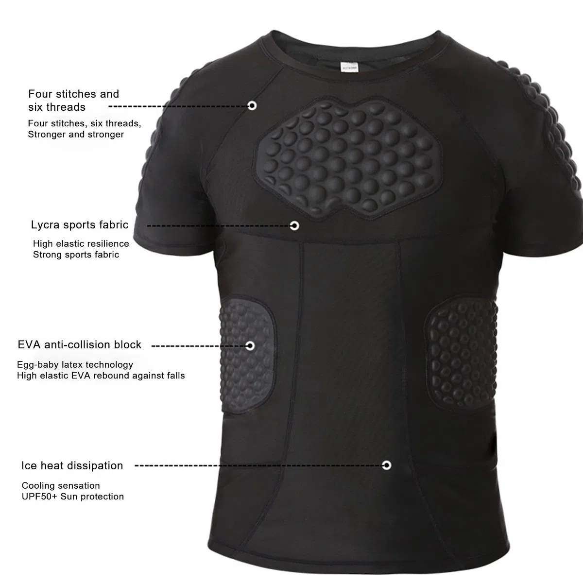 Hotfiary Uomo Imbottito Camicia di Compressione per Il Calcio Paintball Baseball Basket, 6-Pads Manica Corta Calcio Costola Petto Protettore, Calcio Protettivo Gear Cuore Guardia Protezione Sterno